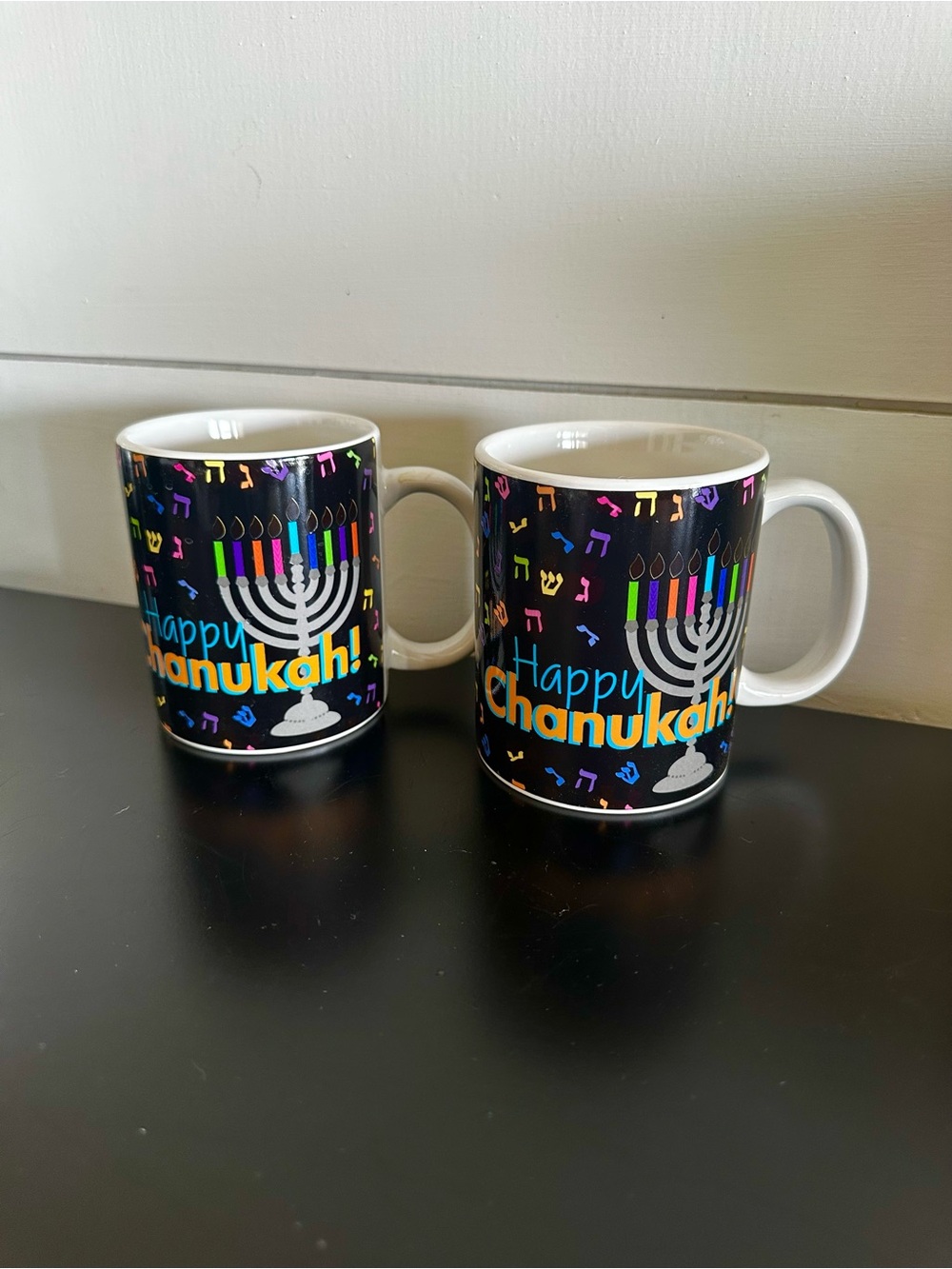 Happy Chanukah Ceramic Mug - Black Multicolor